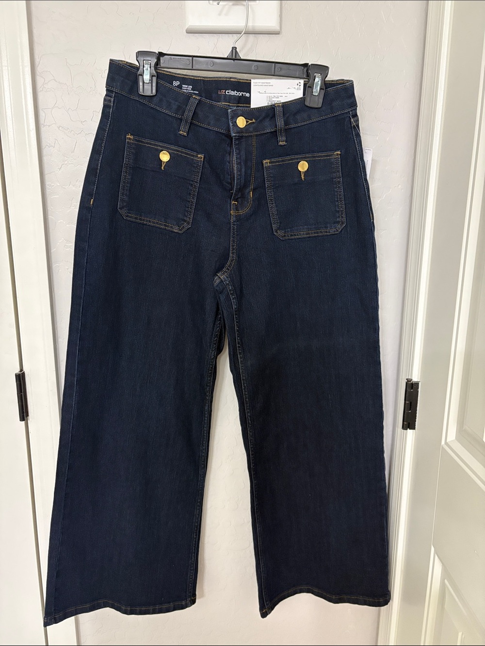 Liz Claiborne Dark Blue Wide Leg Jeans with Gold-Tone Buttons